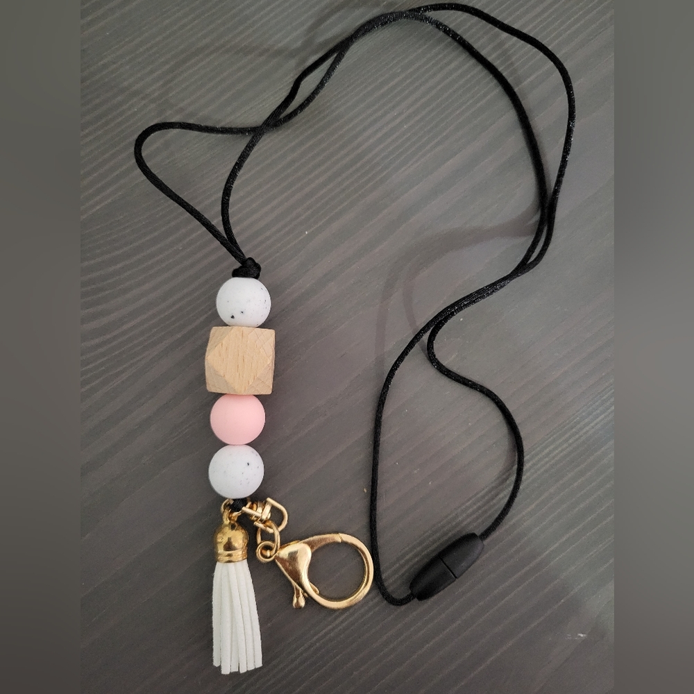 Black and Gold Lanyard with Beads Tassle